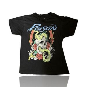 Poison Womens Black Skull & Snake Graphic T-Shirt Size S 80's Rock Theme